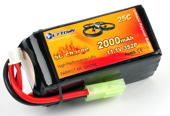 LiPo 11,1V - 2000mAh bl.a. til Ar.Drone - mini Tamiya stik - 25c