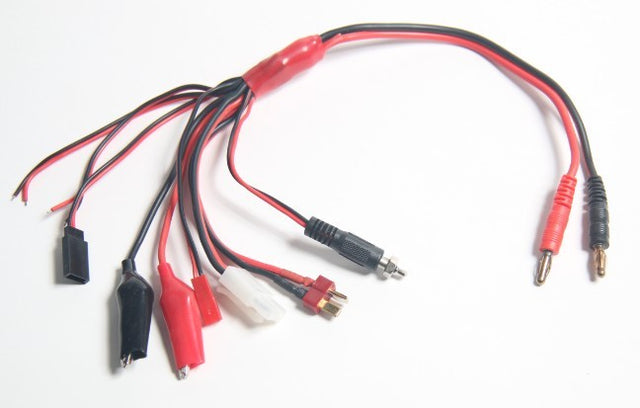 Ladekabel - Multikabel 7 i 1 - tamiya, deans, jst, Futaba, gløderør, krokodille næb