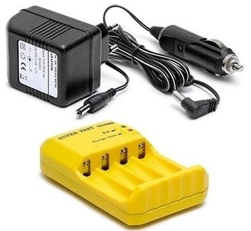 AA og AAA batterilader til 4 styk NiMh-batterier - med cigarstik