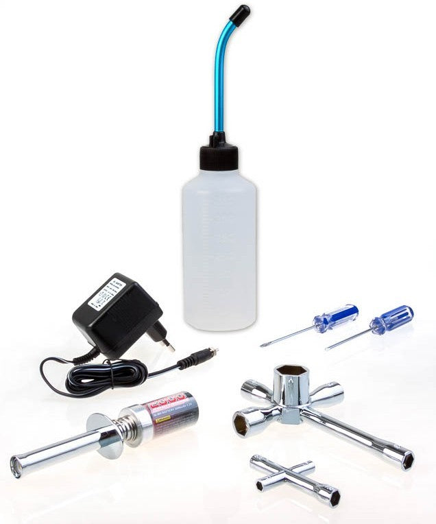 Nitro startersæt m. gløderørsstarter, lader, dunk og værktøj