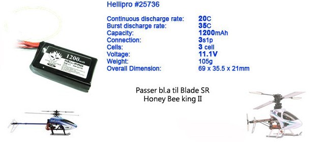 11,1V LiPo Power Pack 1200mAh 20/35C *Hellipro*