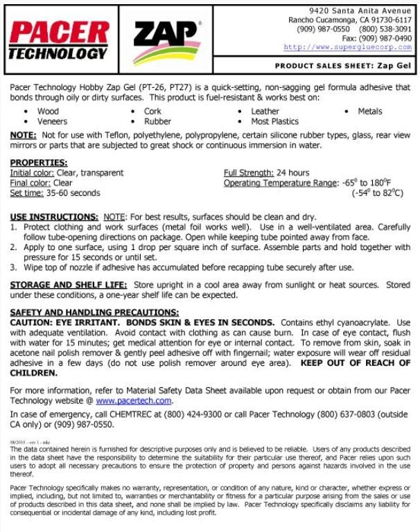 ZAP-Gel tube 0.1oz 3gr - lim 3 gram tyktflydende