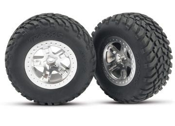 Traxxas 5875 Tires & Wheels SCT/SCT Satin Chrome-Black 2WD Fram (2)