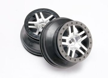 Traxxas 5876 Wheels SCT Split-Spoke Satin Chrome-Black 2WD Front (2)