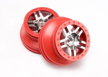 Traxxas 5876A Wheels SCT Split-Spoke Satin Chrome-Red 2WD Front (2)