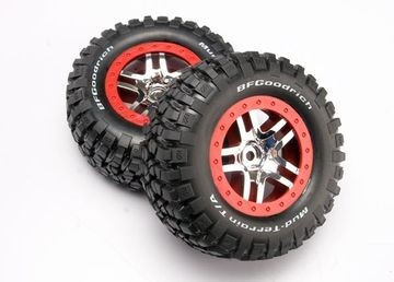 Traxxas 6873A Tires & Wheels Goodrich/S-Spoke Chrome-Red 4WD/2WD Rear