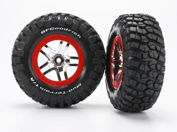 Traxxas 6873R Tires & Wheels Goodrich S1/S-Spoke Chrome-Red 4WD/2WD Rear