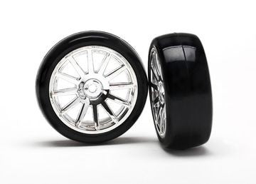Traxxas 7573 12-SP CHRM WHEELS, SLICK TIRES