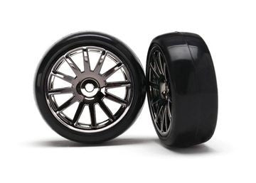 Traxxas 7573A 12-SP BLK WHEELS, SLICK TIRES