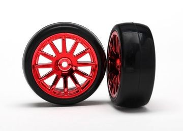 Traxxas 7573X 12-SP RED WHEELS, SLICK TIRES