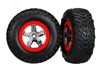 Traxxas 5888 Tires & Wheels SCT/SCT Chrome-Red 2WD Front (2)