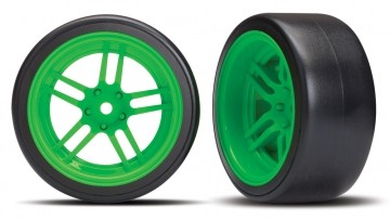 Traxxas 8377G Tires & Wheels Drift 1.9" on Green Split-spoke Rear (2)
