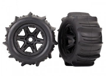 Traxxas 8674 Tires & Wheels Paddel/Carbide Black 3.8" TSM (2)