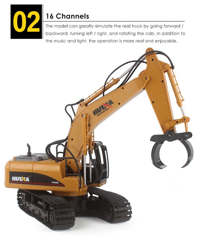 HUINA 1570 1:14 2.4GHz 16CH RC Alloy Log Grabber Truck - RTR - YELLOW