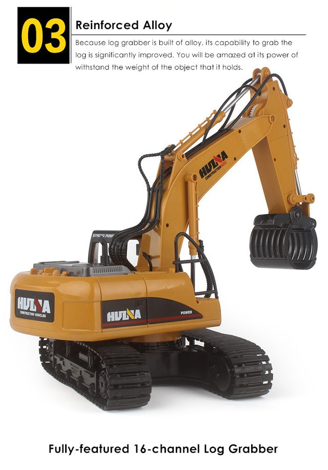 HUINA 1570 1:14 2.4GHz 16CH RC Alloy Log Grabber Truck - RTR - YELLOW
