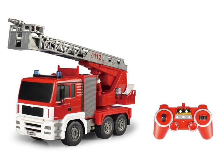Fjernstyret Mercedes brandbil med vandsprøjte og styrbar stige!