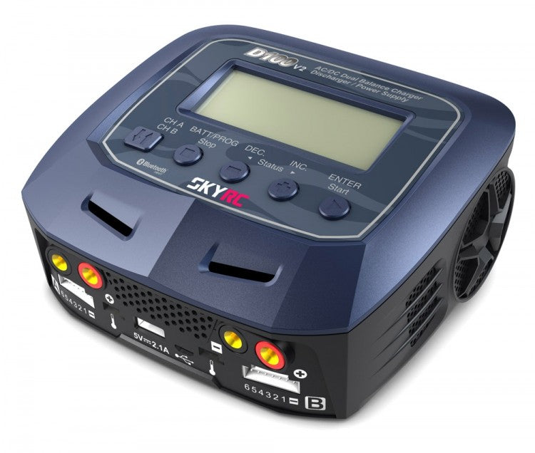 Dobbeltlader SkyRC D100-V2 Dual Charger 2x100W 240VAC/12VDC