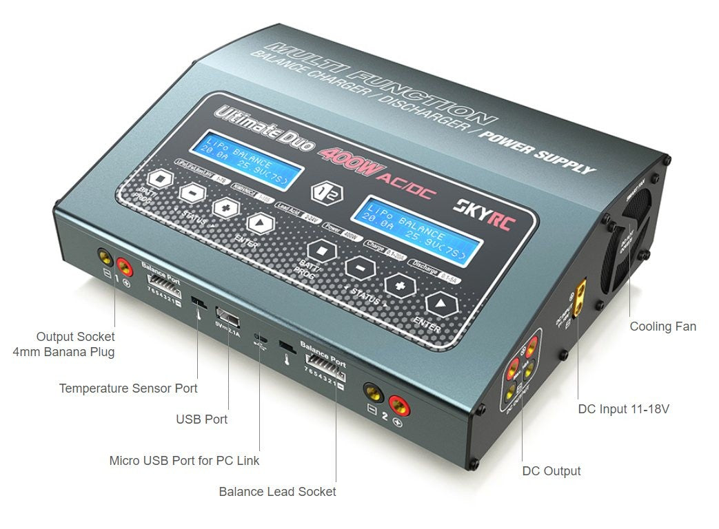 SkyRC Ultimate Duo D400, 400W Li-Po Charger 240VAC SK-100123-01 EU