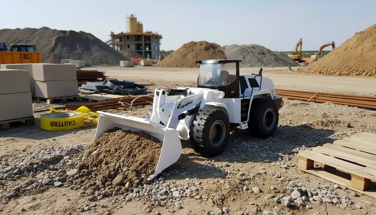 TILBUD Kraftig Gummiged G484E AE – i metal m. 10-funktioner, lys og lyd i skala 1:14 