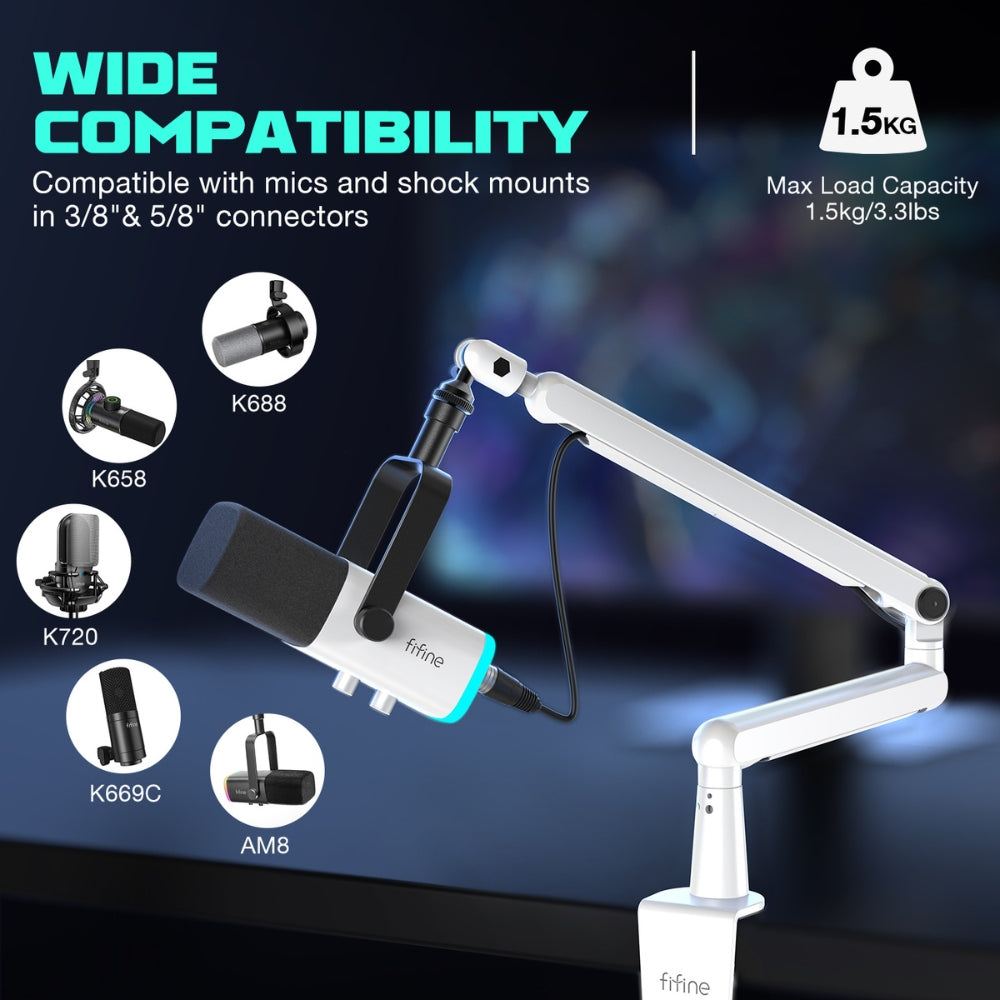 FIFINE BM88 Steady Full Metal High End Boom Arm Stand, White