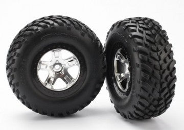 Traxxas 5873X Tires & Wheels SCT/SCT Satin Chrome-Black 4WD/2WD Rear (2)