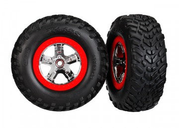 Traxxas 5887R Tires & Wheels SCT S1/SCT Chrome-Red 4WD/2WD Rear TSM (2)