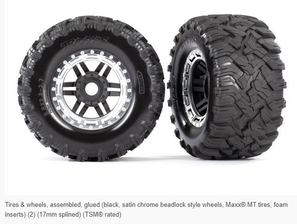 TRX8972X Tires & Wheels Maxx/Black/Satin Chrome (17mm) 2.8 TSM (2)