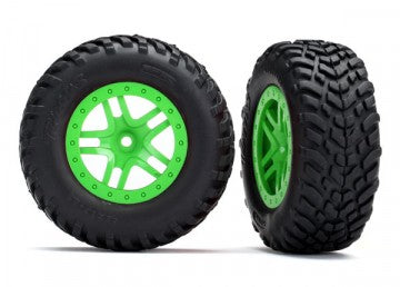 Traxxas 5892G Tires & Wheels SCT / SCT S-Spoke Green 4WD/2WD Rear TSM (2)