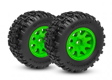 Traxxas 10770-GRN Tires & Wheels Sledgehammer/ Mini Maxx Green Rear (2)