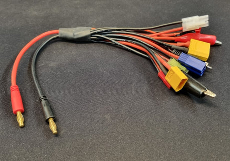 Ladekabel med multistik - 10 stik bl.a. Deans Tamiya, XT