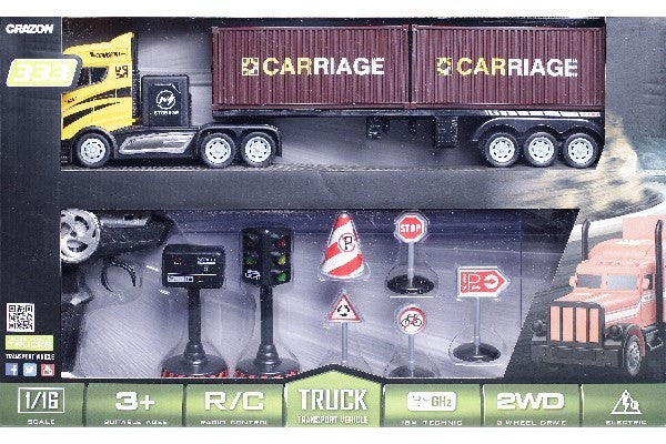 Fjernstyret lastbil - Container Truck med skilte, Gul.