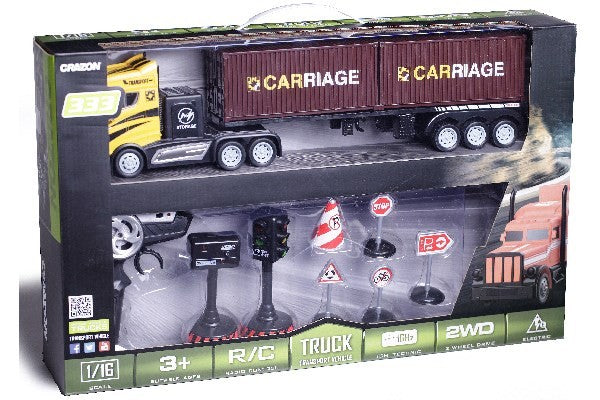 Fjernstyret lastbil - Container Truck med skilte, Gul.