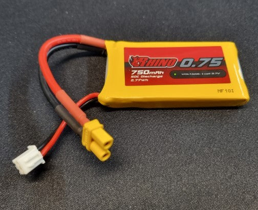 LiPo batteri 3,7v 1s 750mAh xt30 stik 50c