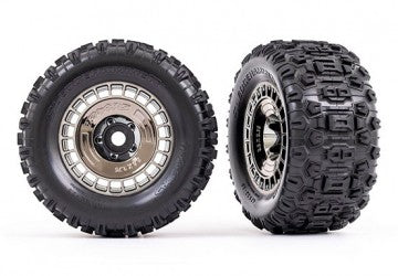 Traxxas 9572T Tires & Wheels Sledgehammer 3.8'' / Black Chrome 3-piece Spoke (w/ Wheel Hubs) (2)