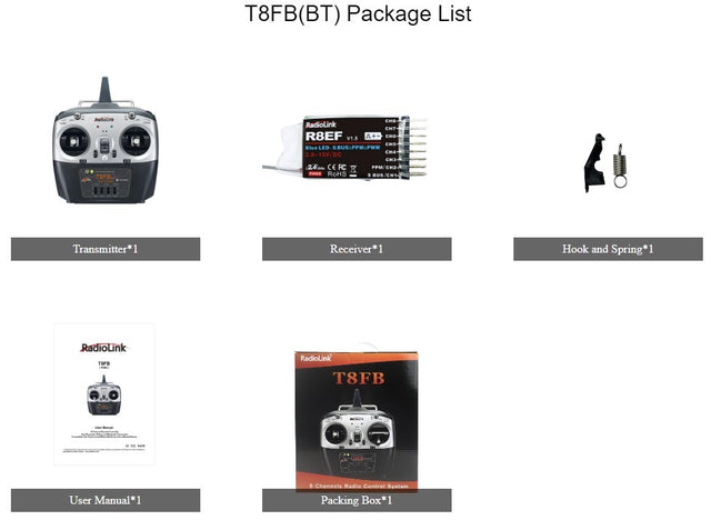 Fjernbetjening m. 8 kanaler T8FB - Mode 2 - m. R8EF Receiver