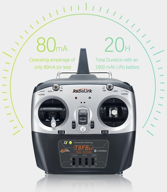 Fjernbetjening m. 8 kanaler T8FB - Mode 2 - m. R8EF Receiver