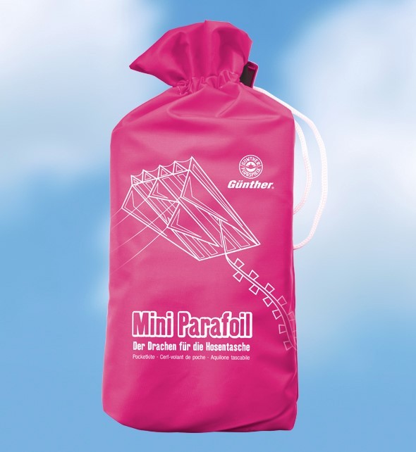 MINI PARAFOIL PINK - Single drage med sejl fra Ripstop-polyester m. håndtag og line
