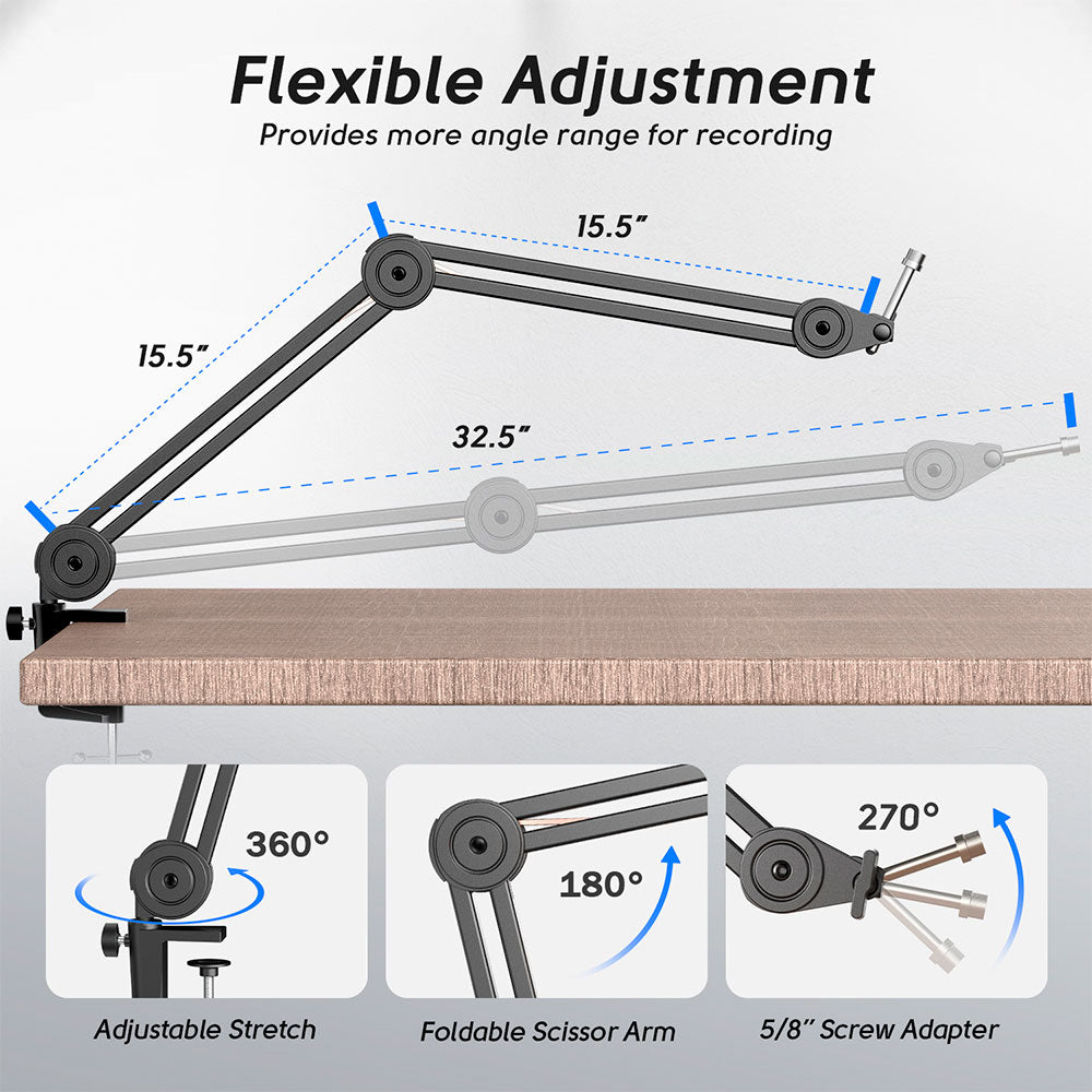 FIFINE BM63 Super Steady Full Metal Heavy Boom Arm Stand, Black
