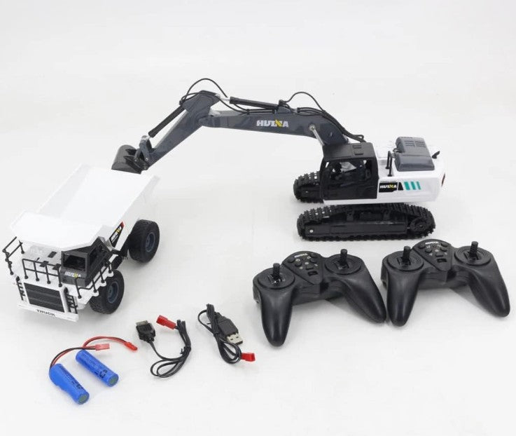 Fjernstyret sæt med gravemaskine og læsser