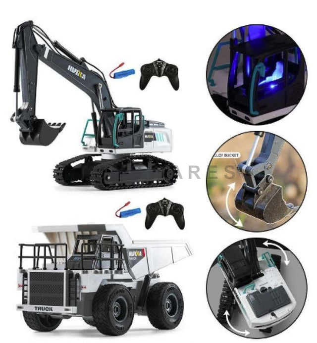 Fjernstyret sæt med gravemaskine og læsser