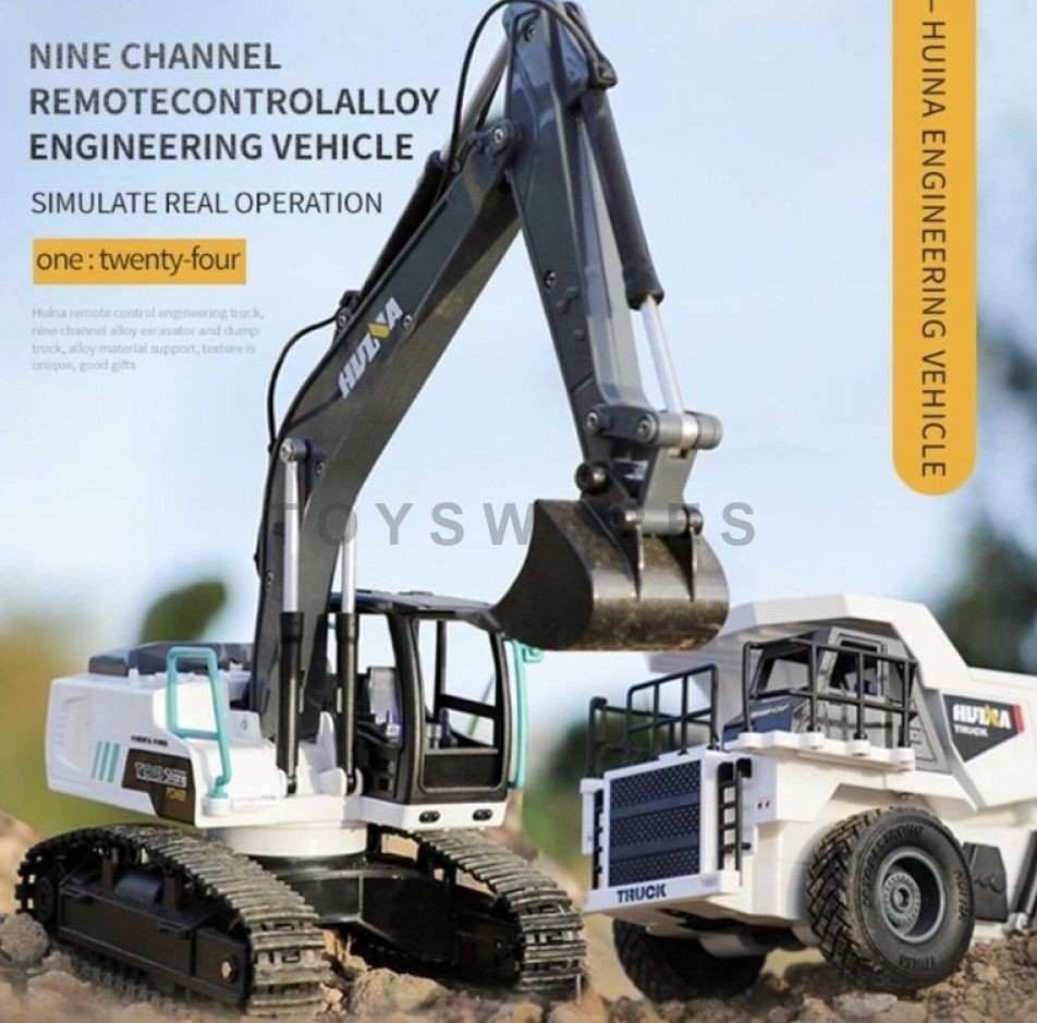 Fjernstyret sæt med gravemaskine og læsser