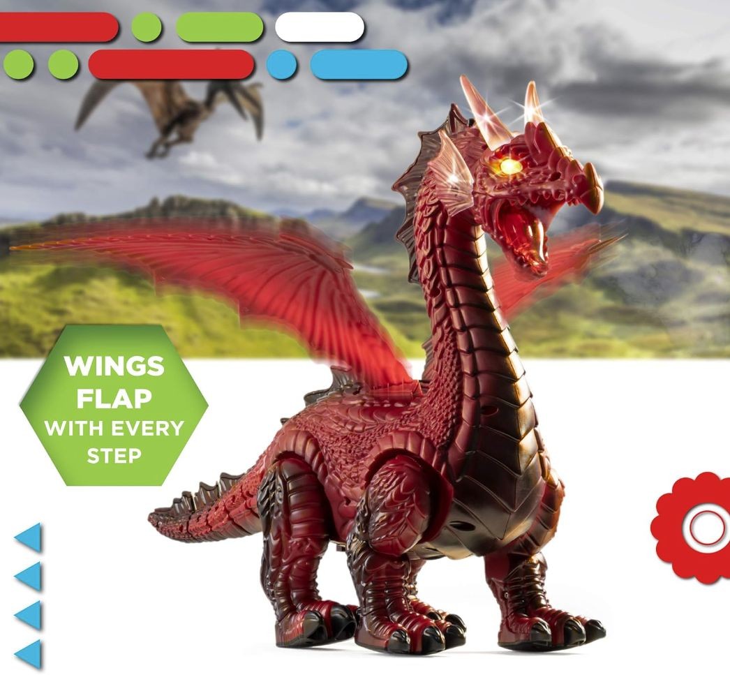 Fjernstyret Drage spyr ildrøg ud, glødende øjne, flagrende vinger