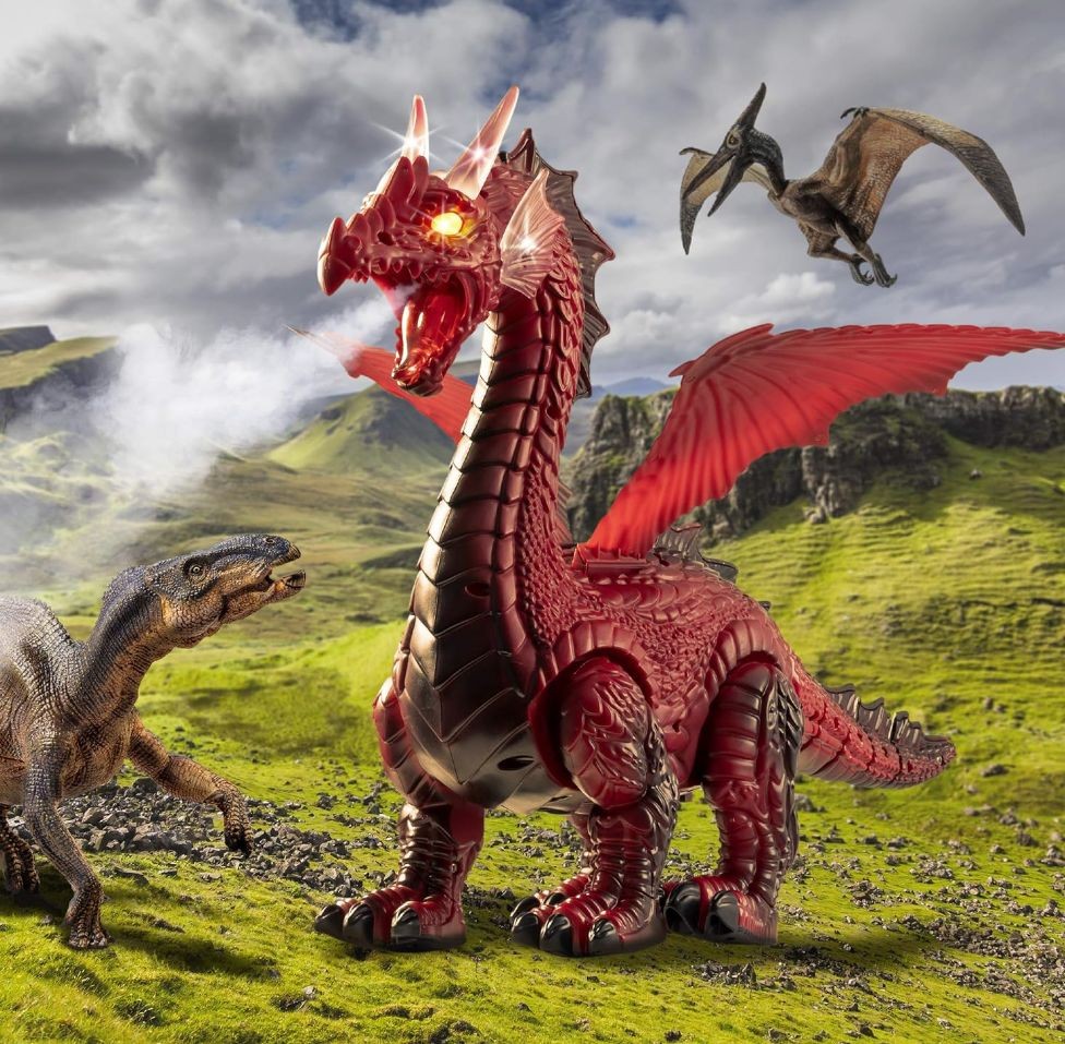 Fjernstyret Drage spyr ildrøg ud, glødende øjne, flagrende vinger