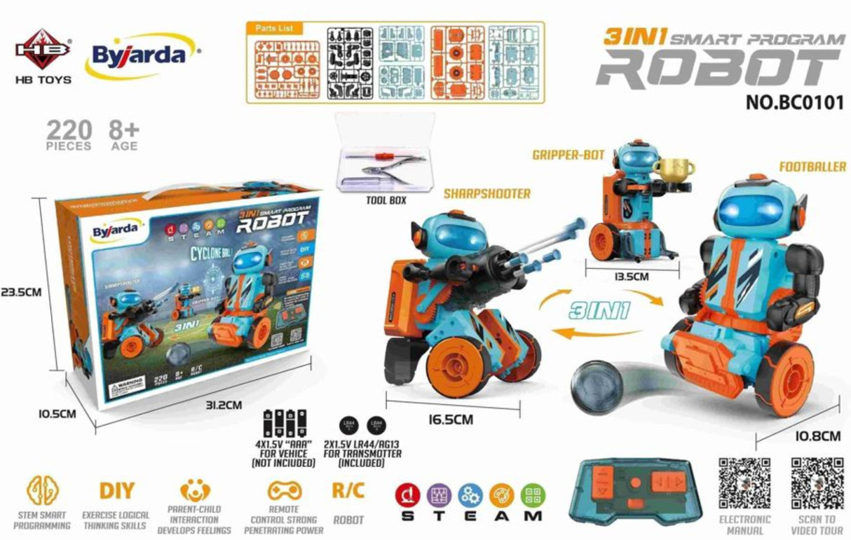 3in1 Hydraulisk saml-selv robot - skyder, griber eller spiller - 220 dele!