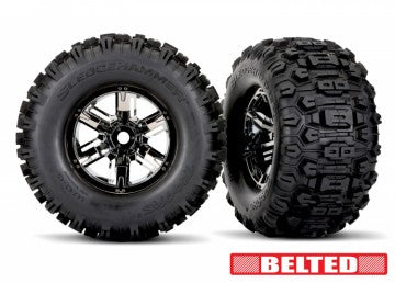 Traxxas 7871X Tires & Wheels Sledgehammer Belted / X-MAXX Black Chrome (2)