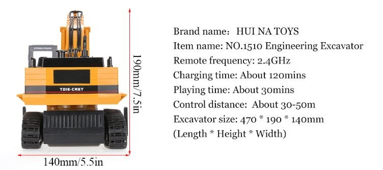 DEMO - Fjernstyret gravemaskine m. skraber, lys og lyd - 11 funktioner!