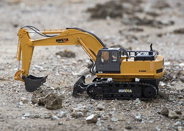 DEMO - Fjernstyret gravemaskine m. skraber, lys og lyd - 11 funktioner!