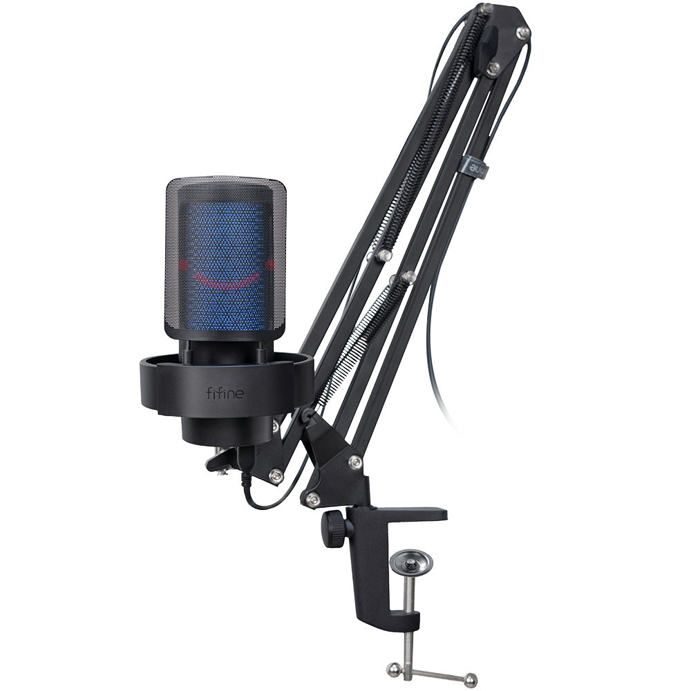 FIFINE A8T Condenser RGB USB Microphone with Adjustable Arm Stand, Black