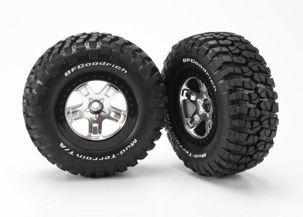 Traxxas 5879 Tires & wheels, assembled, glued (SCT satin chrome, black beadlock sty