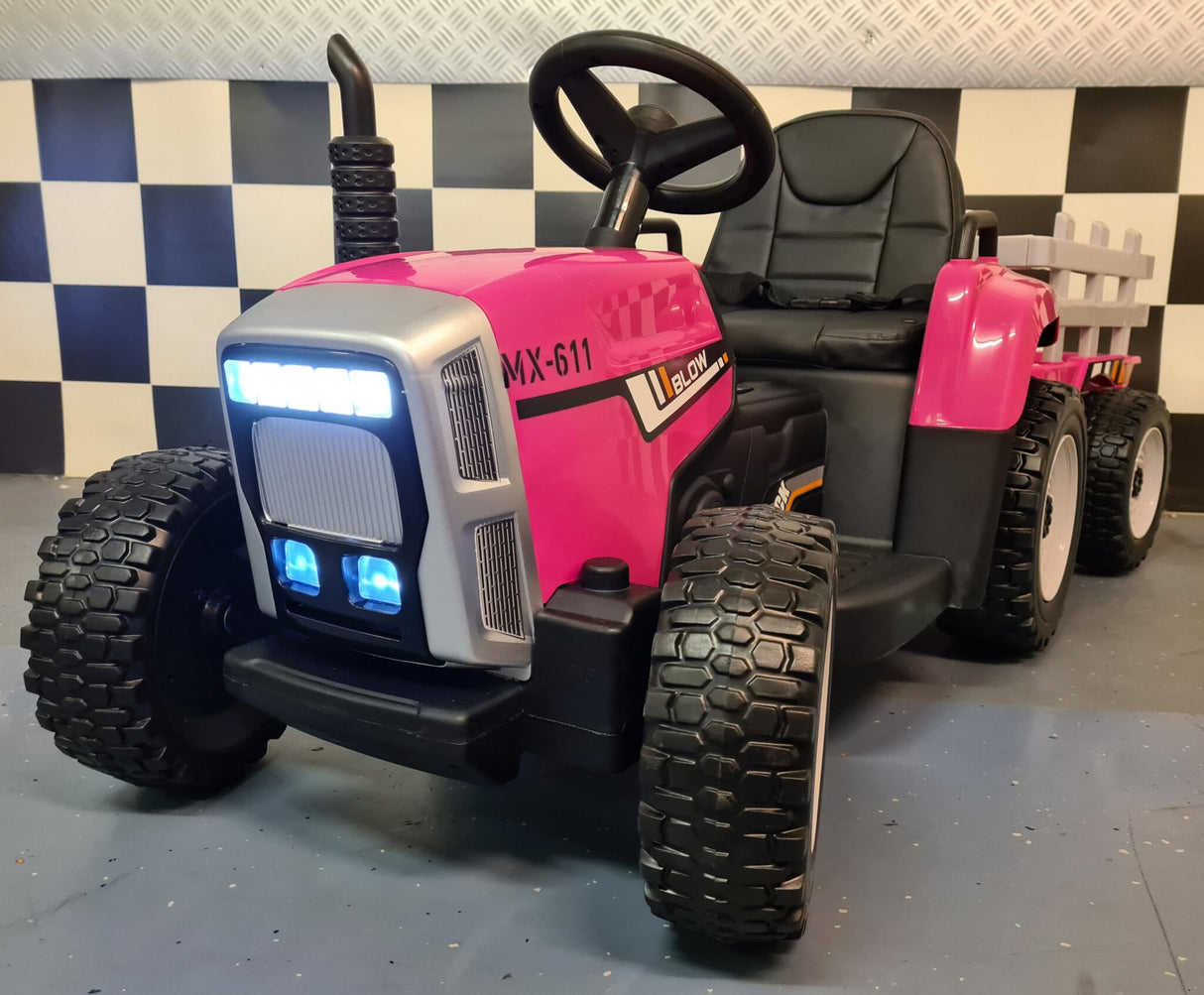 Children's tractor 12 volts with trailer pink